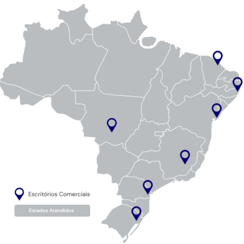 Mapa de onde encontrar os escritórios comerciais LM Mobilidade no Brasil